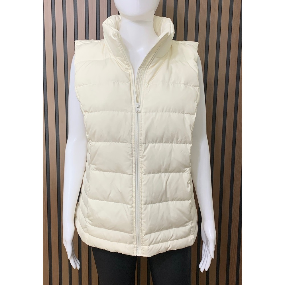 Lands' End Women's XL 18 Puffer Vest Cream White Down Insulated Quilted Full Zip